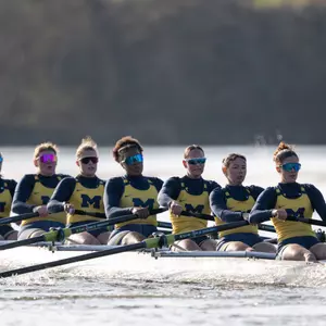 Michigan row team at home at Belleville Lake