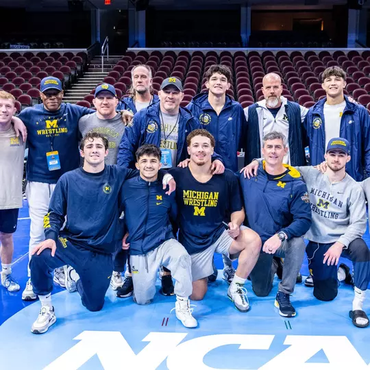 Men's wrestling team group photo at the NCAA Championships