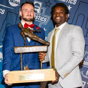 Drew Moling (left) and Fred Richard with the Nissen-Emery Trophy