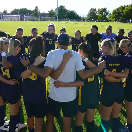 Michigan Women's Soccer team huddle 2026
