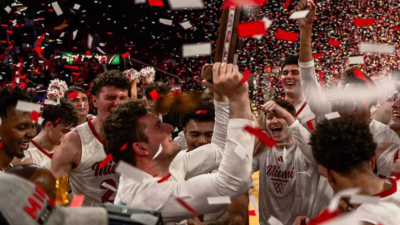 Miami men's basketball celebration