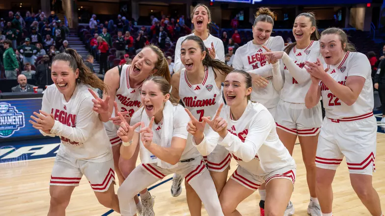 Miami women's basketball celebration