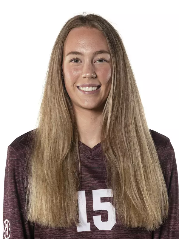 STARKVILLE, MS - July 25, 2021 - Mississippi State Outside Hitter Avery Fitzgerald (#15) headshot during 2021 Volleyball Production Day at the Palmeiro Center at Mississippi State University in Starkville, MS. Photo By Austin Perryman