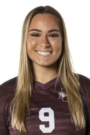 STARKVILLE, MS - July 25, 2021 - Mississippi State Outside Hitter Callie Minshew (#9) headshot during 2021 Volleyball Production Day at the Palmeiro Center at Mississippi State University in Starkville, MS. Photo By Austin Perryman