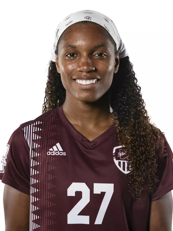 STARKVILLE, MS - July 29, 2021 - Mississippi State Forward Hailey Farrington-Bentil (#27) headshot taken during 2021 Soccer Production Day at the Palmeiro Center at Mississippi State University in Starkville, MS. Photo By Austin Perryman