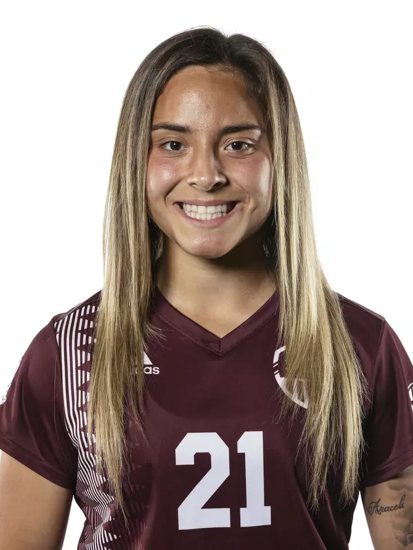 STARKVILLE, MS - July 29, 2021 - Mississippi State Forward/Midfielder Esmeralda Figueroa (#21) headshot taken during 2021 Soccer Production Day at the Palmeiro Center at Mississippi State University in Starkville, MS. Photo By Austin Perryman