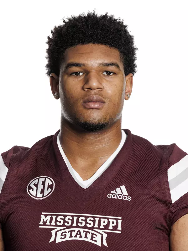 STARKVILLE, MS - February 02, 2022 - Mississippi State Defensive Lineman Jacarius Clayton headshot taken at the Leo Seal Jr. Football Complex at Mississippi State University in Starkville, MS. Photo By Austin Perryman