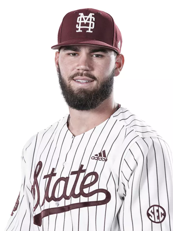 STARKVILLE, MS - October 21, 2019 - Mississippi State Infielder Landon Jordan (#9) headshot taken at the Holliman Athletic Center at Mississippi State University in Starkville, MS. Photo By Aaron Cornia