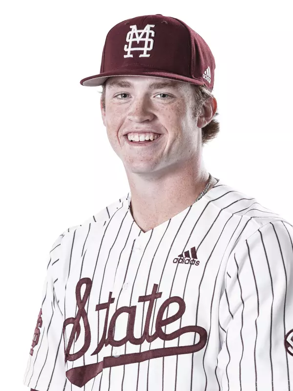 STARKVILLE, MS - October 22, 2019 - Mississippi State Catcher Austin Kelly (#44) headshot taken at the Holliman Athletic Center at Mississippi State University in Starkville, MS. Photo By Aaron Cornia