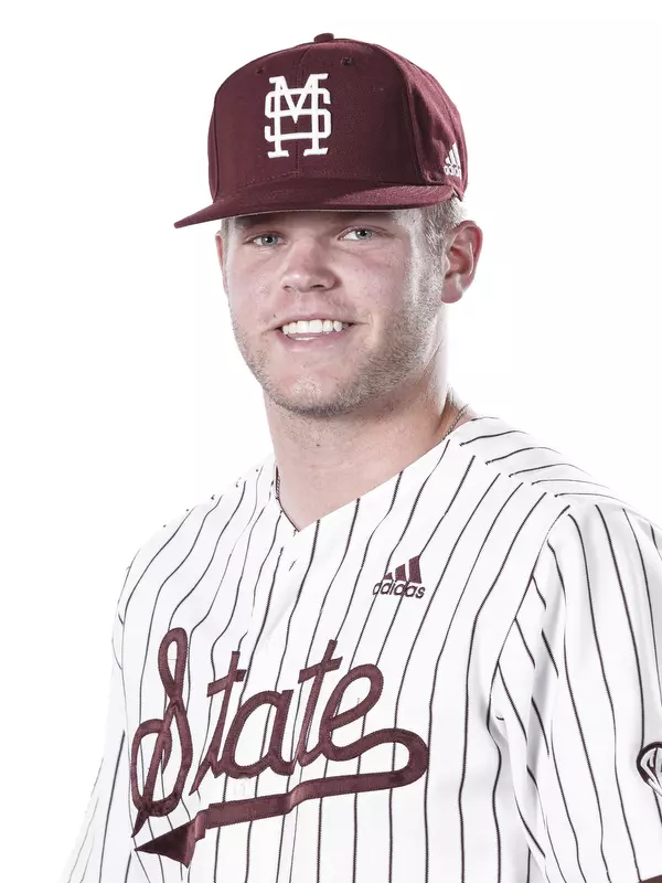 STARKVILLE, MS - October 21, 2019 - Mississippi State Pitcher Landon Sims (#23) headshot taken at the Holliman Athletic Center at Mississippi State University in Starkville, MS. Photo By Aaron Cornia