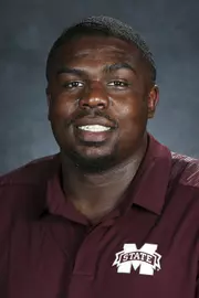 STARKVILLE, MS - July 10, 2018 - Mississippi State Offensive Lineman Deion Calhoun (#61) headshot taken at Mississippi State University in Starkville, MS. Photo By Kelly Donoho
