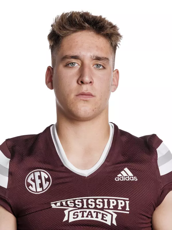 STARKVILLE, MS - May 31, 2022 - Mississippi State Kicker Jordan Kennedy headshot taken at the Leo Seal Jr. Football Complex at Mississippi State University in Starkville, MS. Photo By Austin Perryman