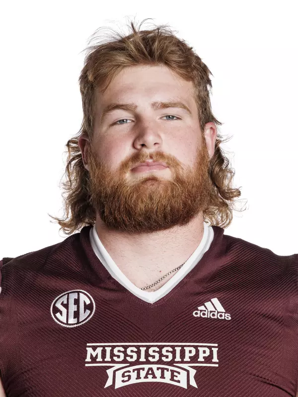 STARKVILLE, MS - May 31, 2022 - Mississippi State Offensive Lineman Jakson LaHue headshot taken at the Leo Seal Jr. Football Complex at Mississippi State University in Starkville, MS. Photo By Austin Perryman