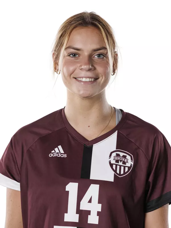 STARKVILLE, MS - July 20, 2022 - Mississippi State Defender Delaney Ahearn (#14) headshot taken during the 2022 Soccer Production Day at the Shira Complex at Mississippi State University in Starkville, MS. Photo By Austin Perryman