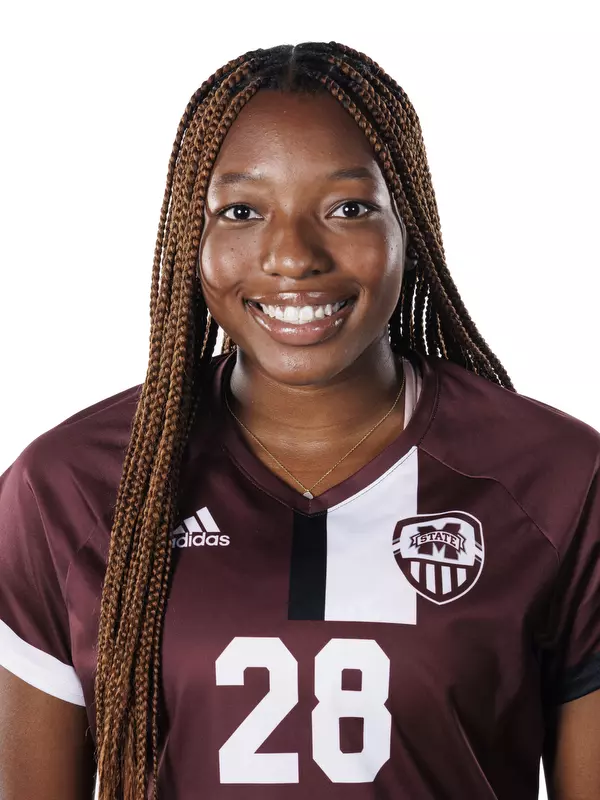 STARKVILLE, MS - July 20, 2022 - Mississippi State Defender Saniya Johnson (#28) headshot taken during the 2022 Soccer Production Day at the Shira Complex at Mississippi State University in Starkville, MS. Photo By Austin Perryman