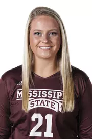 STARKVILLE, MS - July 24, 2022 - Mississippi State Setter/Defensive Specialist Katie Culumovic (#21) headshot taken during the 2022 Volleyball Production Day at the Shira Complex at Mississippi State University in Starkville, MS. Photo By Mike Mattina