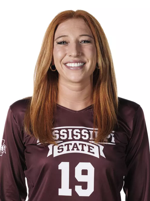 STARKVILLE, MS - July 24, 2022 - Mississippi State Setter Emily Oerther (#19) headshot taken during the 2022 Volleyball Production Day at the Shira Complex at Mississippi State University in Starkville, MS. Photo By Mike Mattina