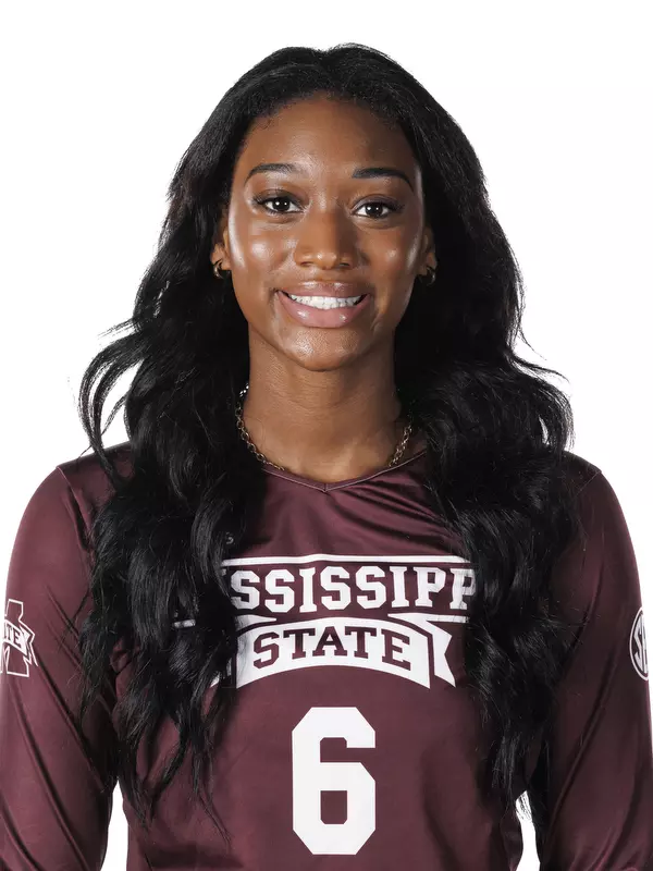 STARKVILLE, MS - July 24, 2022 - Mississippi State Middle Blocker Sania Petties (#6) headshot taken during the 2022 Volleyball Production Day at the Shira Complex at Mississippi State University in Starkville, MS. Photo By Mike Mattina