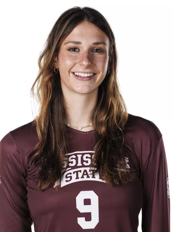 STARKVILLE, MS - July 24, 2022 - Mississippi State Right Setter Caylee Sharkey (#9) headshot taken during the 2022 Volleyball Production Day at the Shira Complex at Mississippi State University in Starkville, MS. Photo By Mike Mattina
