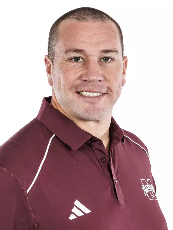 STARKVILLE, MS - October 10, 2023 - Mississippi State Head Coach Zach Arnett headshot taken at the Holliman Athletic Center at Mississippi State University in Starkville, MS. Photo By Mike Mattina