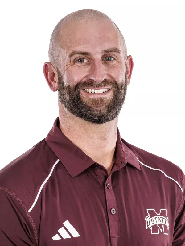 STARKVILLE, MS - October 10, 2023 - Mississippi State Defensive Coordinator Matt Brock headshot taken at the Holliman Athletic Center at Mississippi State University in Starkville, MS. Photo By Mike Mattina