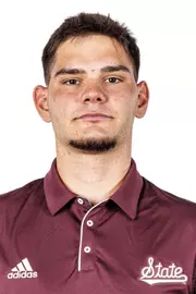 STARKVILLE, MS - August 26, 2024 -Mississippi State's Dusan Milanovici during 2024-2025 Men’s Tennis Production Day at the Rula Tennis Pavilion in Starkville, MS. Photo By Mike Mattina