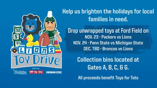 MSU Athletics and Detroit Lions Team Up to Collect Gifts for Toys for Tots