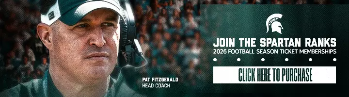 Graphic promoting football season tickets with a photo of Pat Fitzgerald