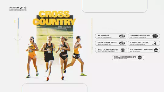 Mizzou cross country schedule release graphic.