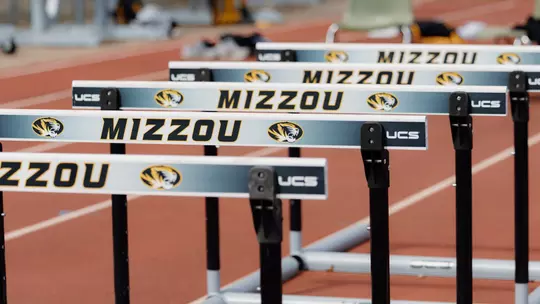 Mizzou hurdles during March 2024 track practice.