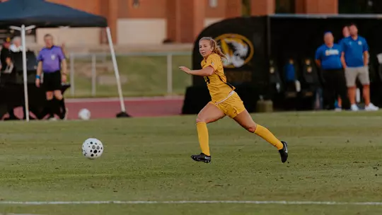 Morgan Schaefer of Mizzou soccer during the team's game against South Dakota State to open the season on August 14, 2025.