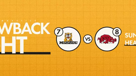 Throwback Night graphic for Mizzou Gymnastics Meet