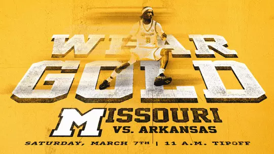 Men's Basketball vs Arkansas at 11am on March 7 wear gold.