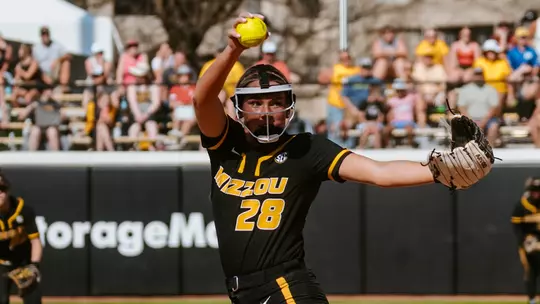 Freshman Abby Carr pitches to Alabama in the win on Saturday
