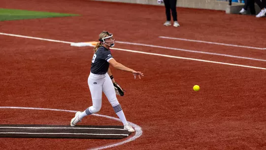 Freshman Abby Carr throws pitch against Missouri State in midweek victory