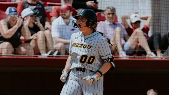 Freshman Sidney Forrester celebrates as she hits the go-ahead home run against No. 9/6 Arkansas