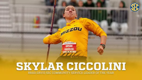 Skylar Ciccolini of Mizzou track and field wins the 2026 Brad Davis SEC Community Service Leader award.