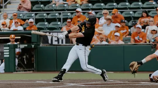 Jase Woita drives a ball against No. 6 Texas at Disch-Falk Field on May 15, 2026