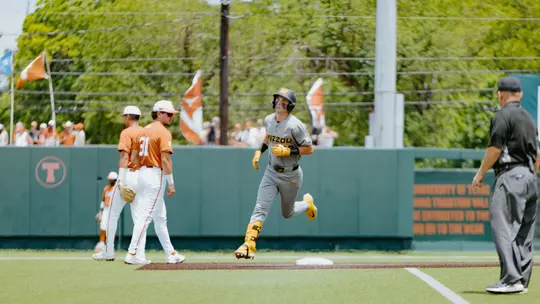 Blaize Ward rounds the bases after his first-inning home run at No. 6 Texas on May 16, 2026