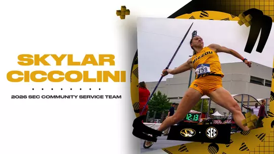 A graphic depicts Skylar Ciccolini throwing javelin with text reading that she received the honor of SEC Community Service Team