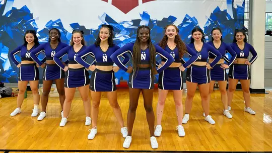 The Northwestern cheerleading team lined up before competition.