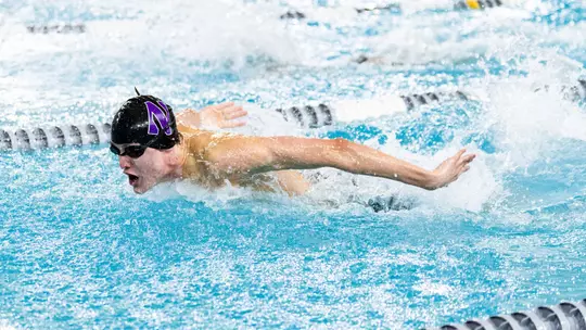 October 18, 2024, Evanston, IL: A meet between Northwestern Swimming and Diving and Cincinnati at Norris Aquatic Center in Evanston, IL on Friday, October 18, 2024. (Photo by Mary Grace Grabill/Northwestern Athletics)