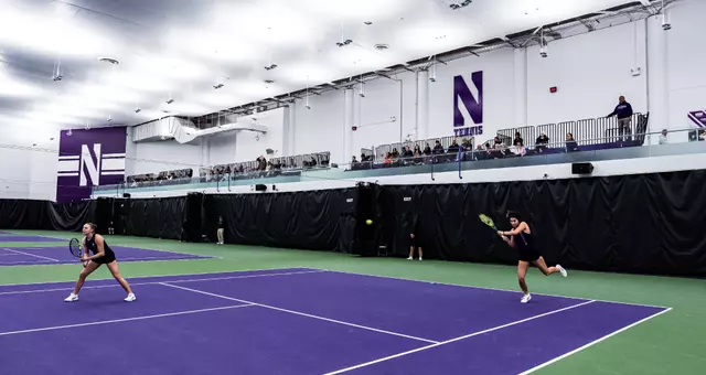 February 21, 2025, Evanston, IL: A match between Northwestern Women’s Tennis and Vanderbilt at Combe Tennis Center in Evanston, IL on Friday, February 21, 2025. (Photo by Ryan Kuttler/Northwestern Athletics)