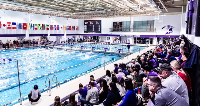 January 10, 2025, Evanston, IL: A dual meet between Northwestern Swimming and Diving and Southern Indiana at Norris Aquatic Center in Evanston, IL on Friday, January 10, 2025. (Photo by Ryan Kuttler/Northwestern Athletics)