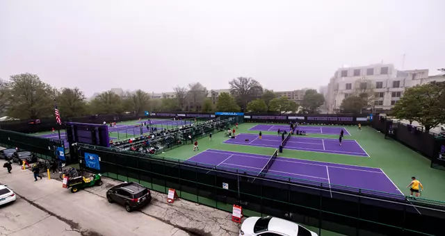 April 25, 2024, Evanston, IL: A match between Northwestern Men’s Tennis and Wisconsin during the first round of the 2024 Big Ten Men’s Tennis Tournament at Vandy Christie Tennis Center in Evanston, IL on Thursday, April 25, 2024. (Photo by Ryan Kuttler/Big Ten Conference)