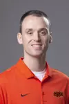 Image of Oklahoma State Football Offensive Coordinator Sean Gleeson Taken Friday, February 1, 2019, Orange Power Studios, Stillwater, OK. Bruce Waterfield/OSU Athletics