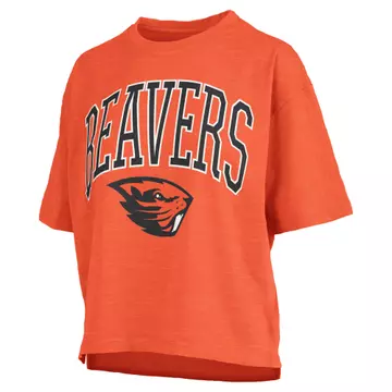 Women's Pressbox Orange Oregon State Beavers Oversized Nelson Arch Over Logo Slub T-Shirt