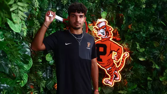 Landon Ardila in front of the Jungle Set