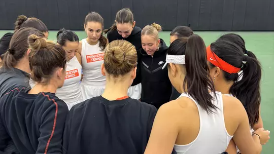 Princeton women's tennis huddle