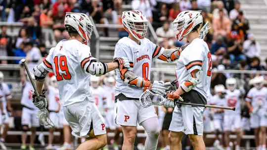 men's lax goal celebration vs. Yale 2025